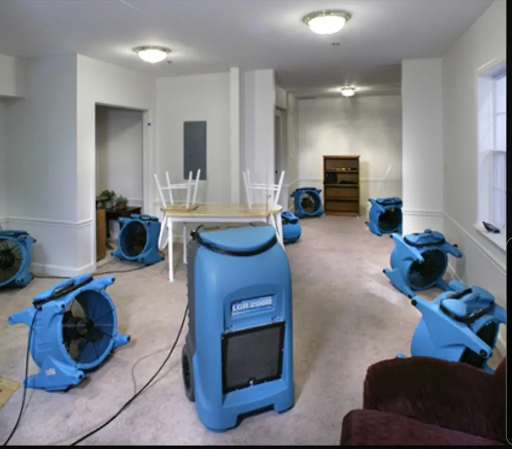 Air movers and dehumidifier setup for Water Extraction & Removal in Bagley